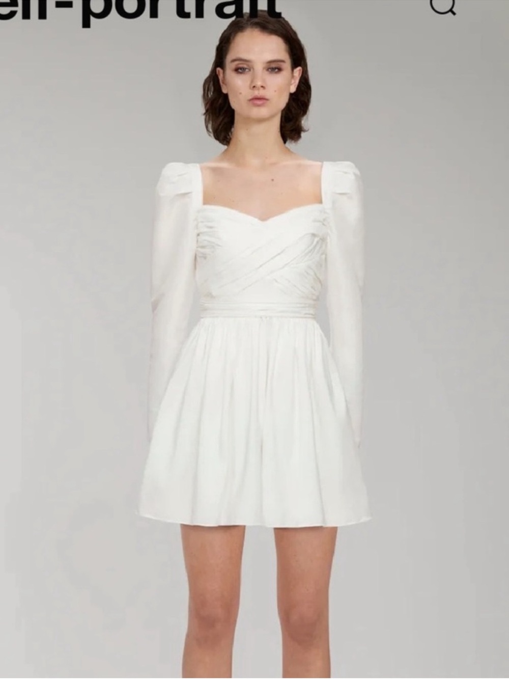 Self-Portrait White Long-Sleeve Mini Dress
